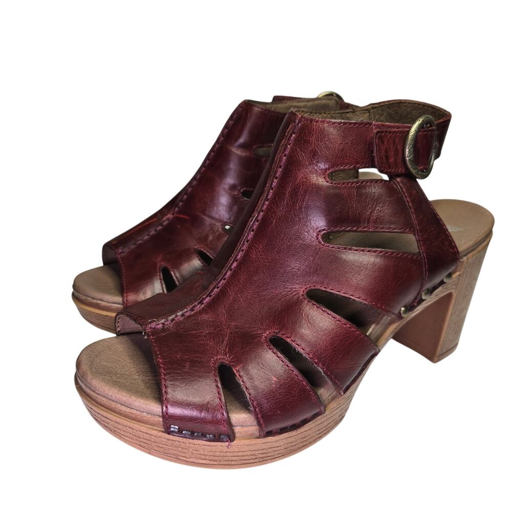 New Dansko Women Demetra Ruby Leather Cutout Chunky Platform Heel Sandals 8.5 - Picture 5 of 11